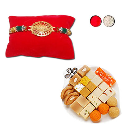 "Thammudu Rakhi - ZR-5580 A (Single Rakhi),500gms of Assorted Sweets - Click here to View more details about this Product